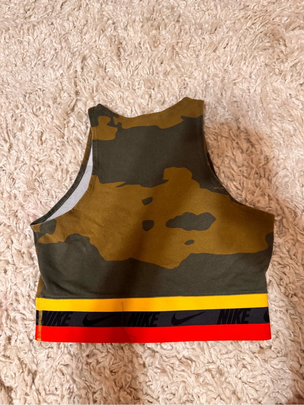 Nike Olive Camo Crop Tank with Yellow, Black & Red Trim - Picture 2 of 3
